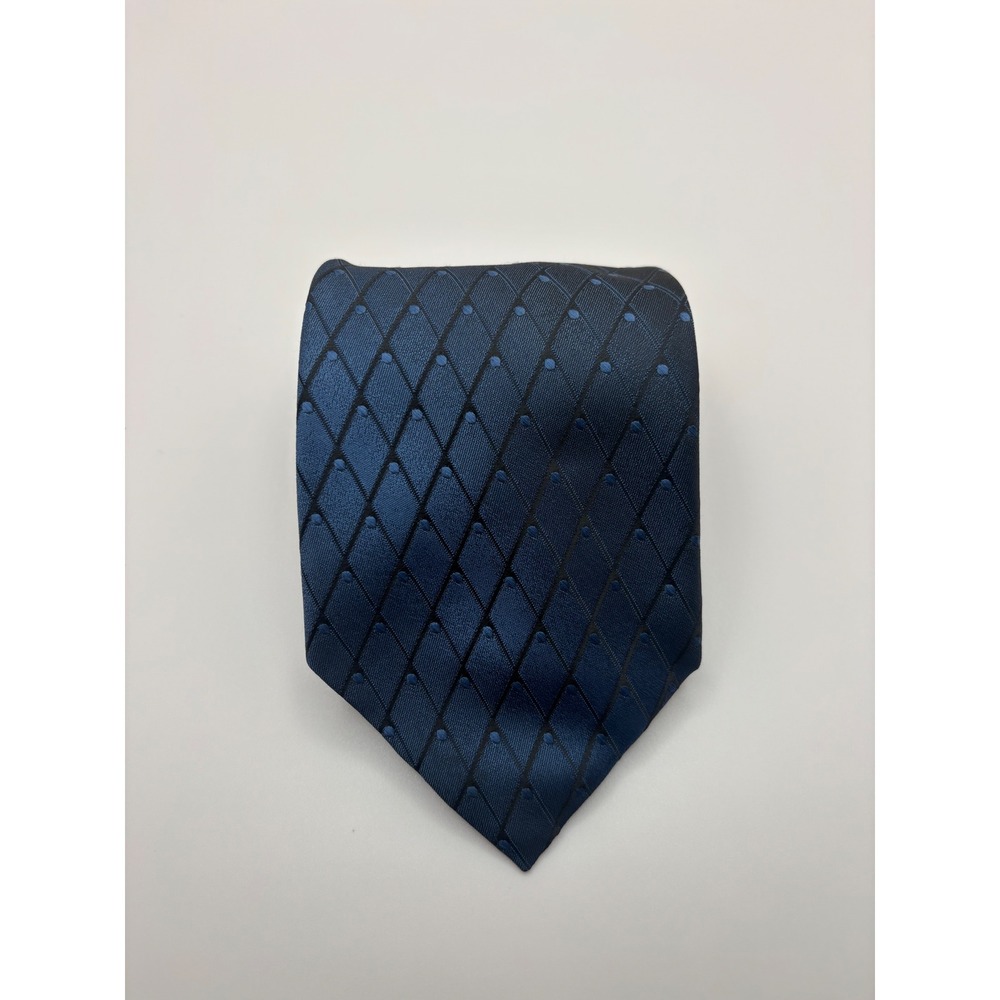 David Taylor Mens Navy Blue Black Diamond Polka Dot Polyester Necktie